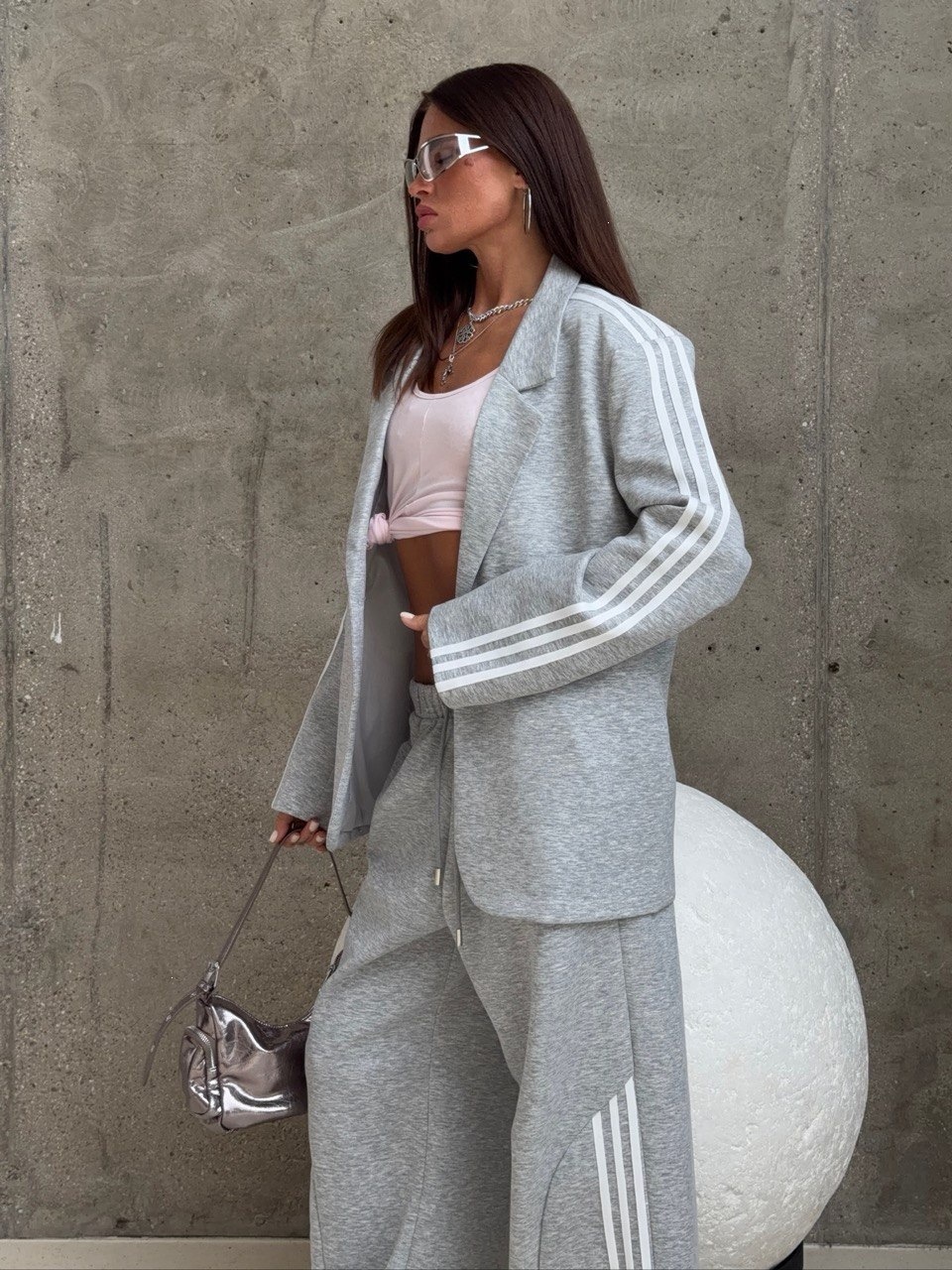 Rhinestone Letter Cropped Hooded Cardigan and Drawstring Wide-Leg Pants Two-Piece Set
