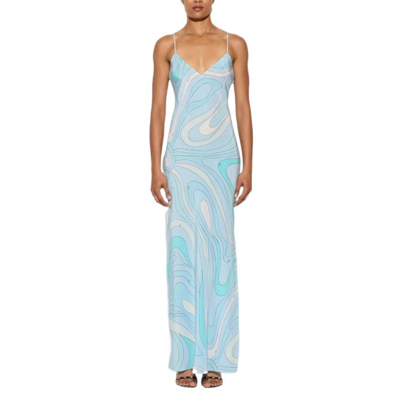 Women's Printed V-Neck Slit Cami Dress
