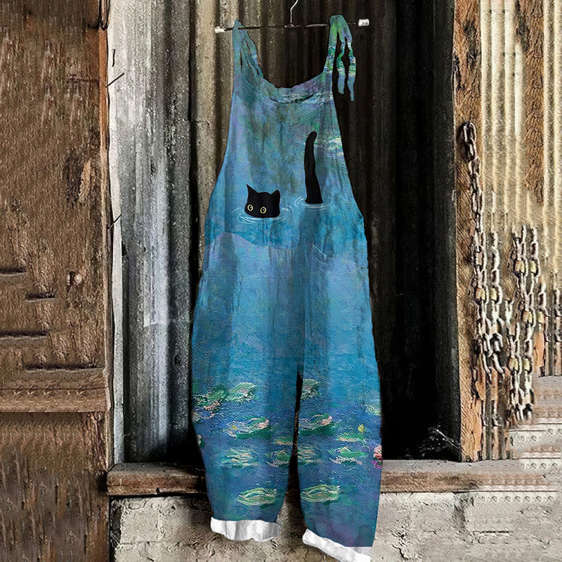 Women's Printed Vintage Sleeveless Wide-Leg Jumpsuit