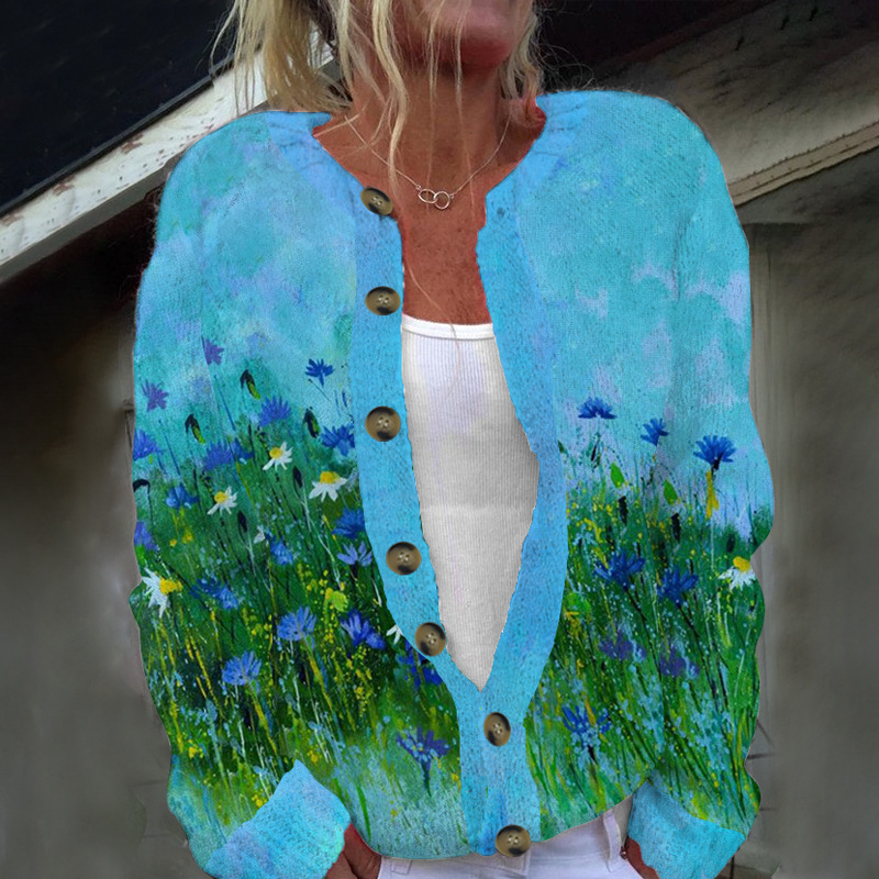 Women's Winter Animal & Floral Print Cardigan Sweater