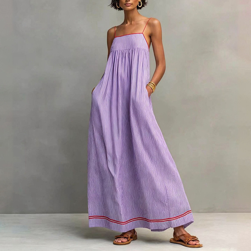 Women's Summer Sleeveless Maxi Dress with Pleated Details
