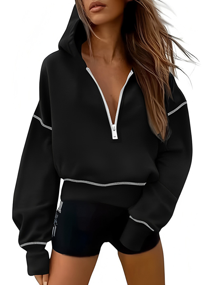 Women's Half-Zip Cropped Hoodie Loose Fit