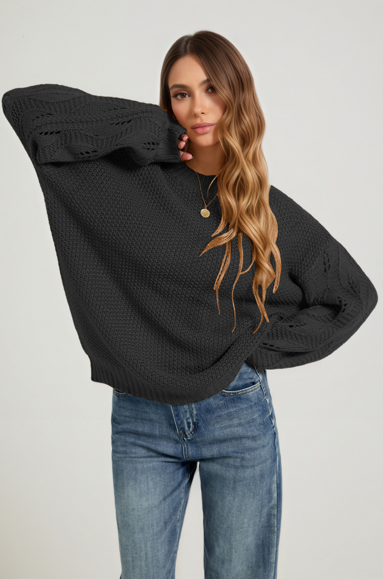 Women's Solid Color Crewneck Knit Pullover Sweater