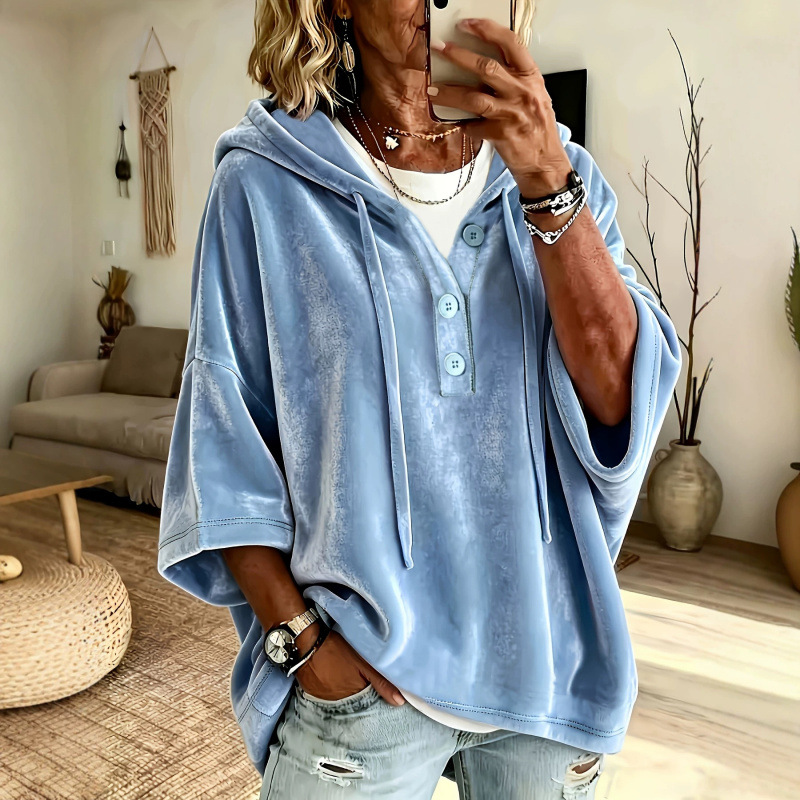 Women's Solid Velvet 3/4 Sleeve Top