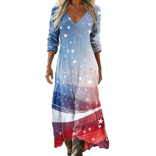 Women's Gradient Star American Flag Print Ruched Midi Dress