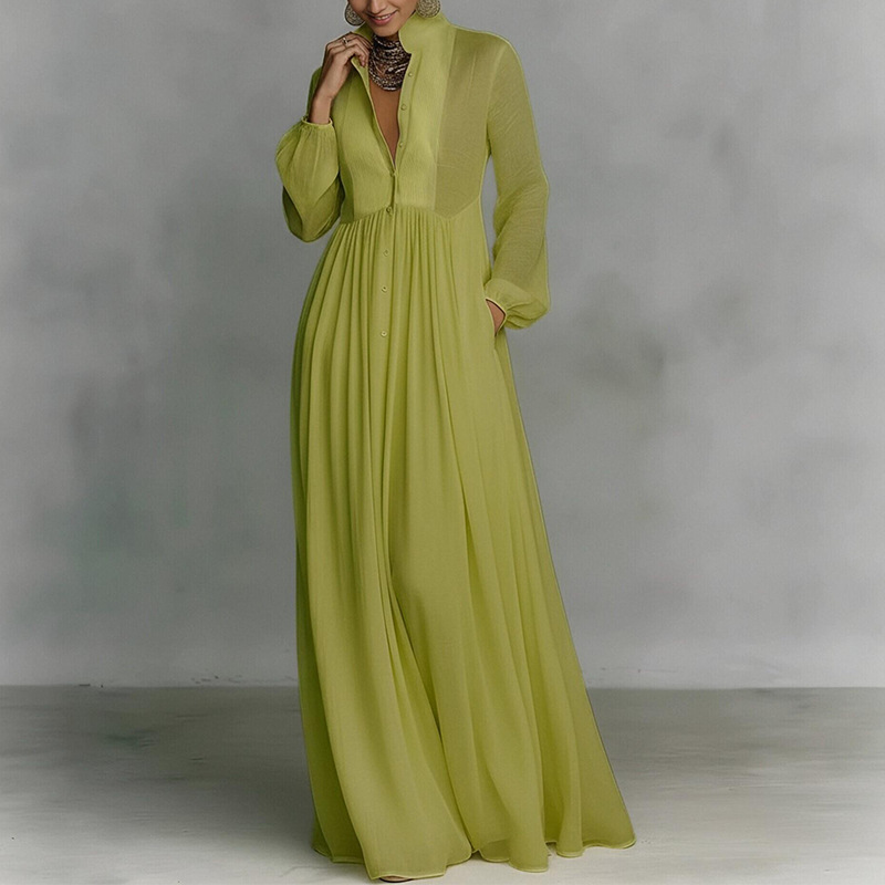 Women's Slim Fit V-Neck Colorblock Long Dress