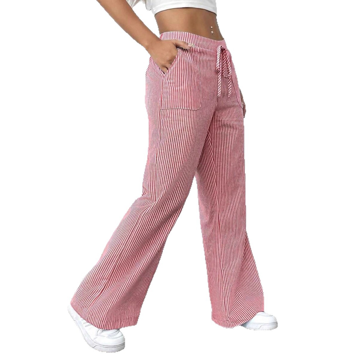 Striped Wide-Leg Pants Casual Streetwear Loose Fit High Waist