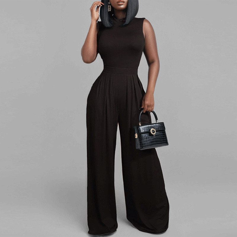 Women's Printed Sleeveless Round Neck Wide-Leg Jumpsuit