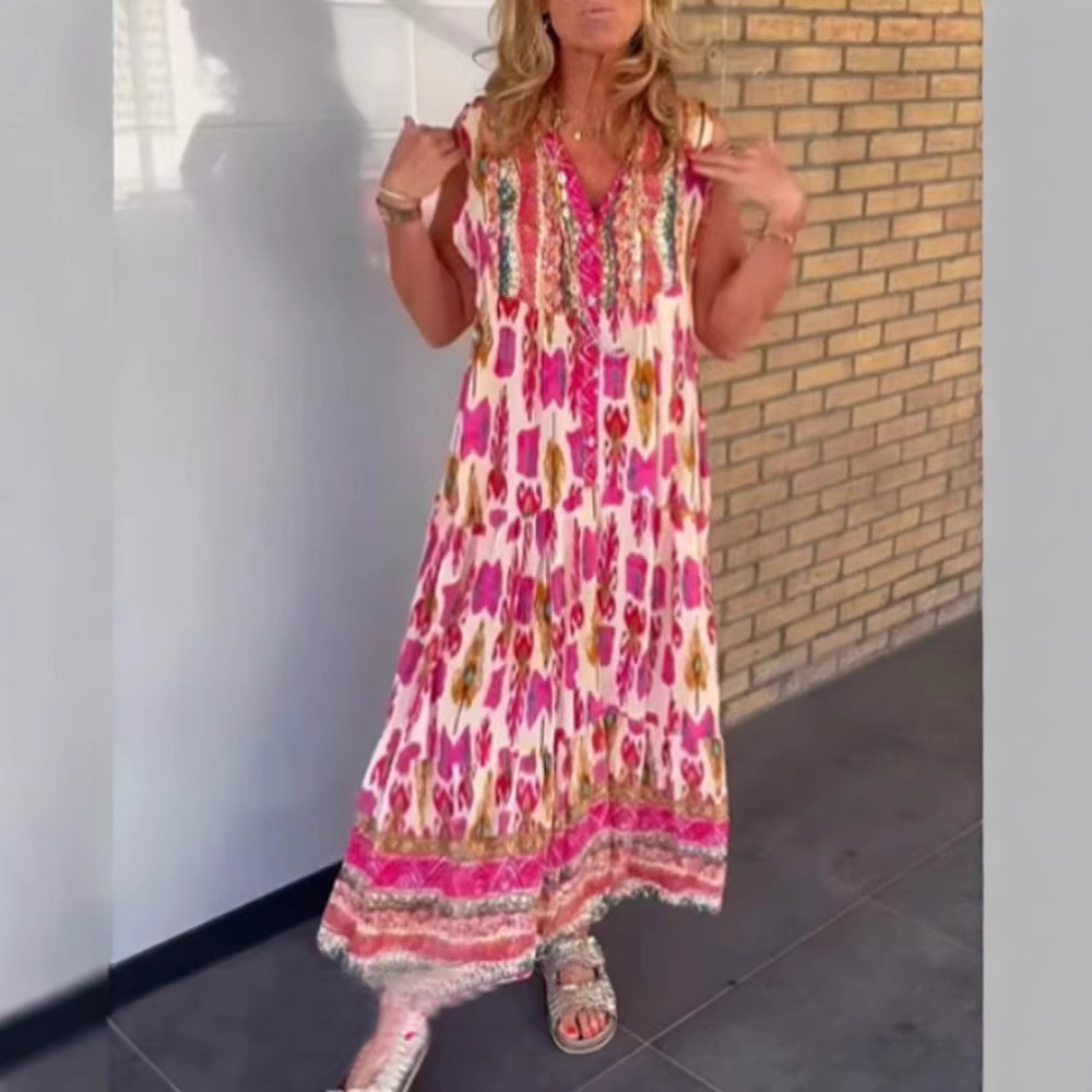 V-Neck Sleeveless Printed Maxi Dress