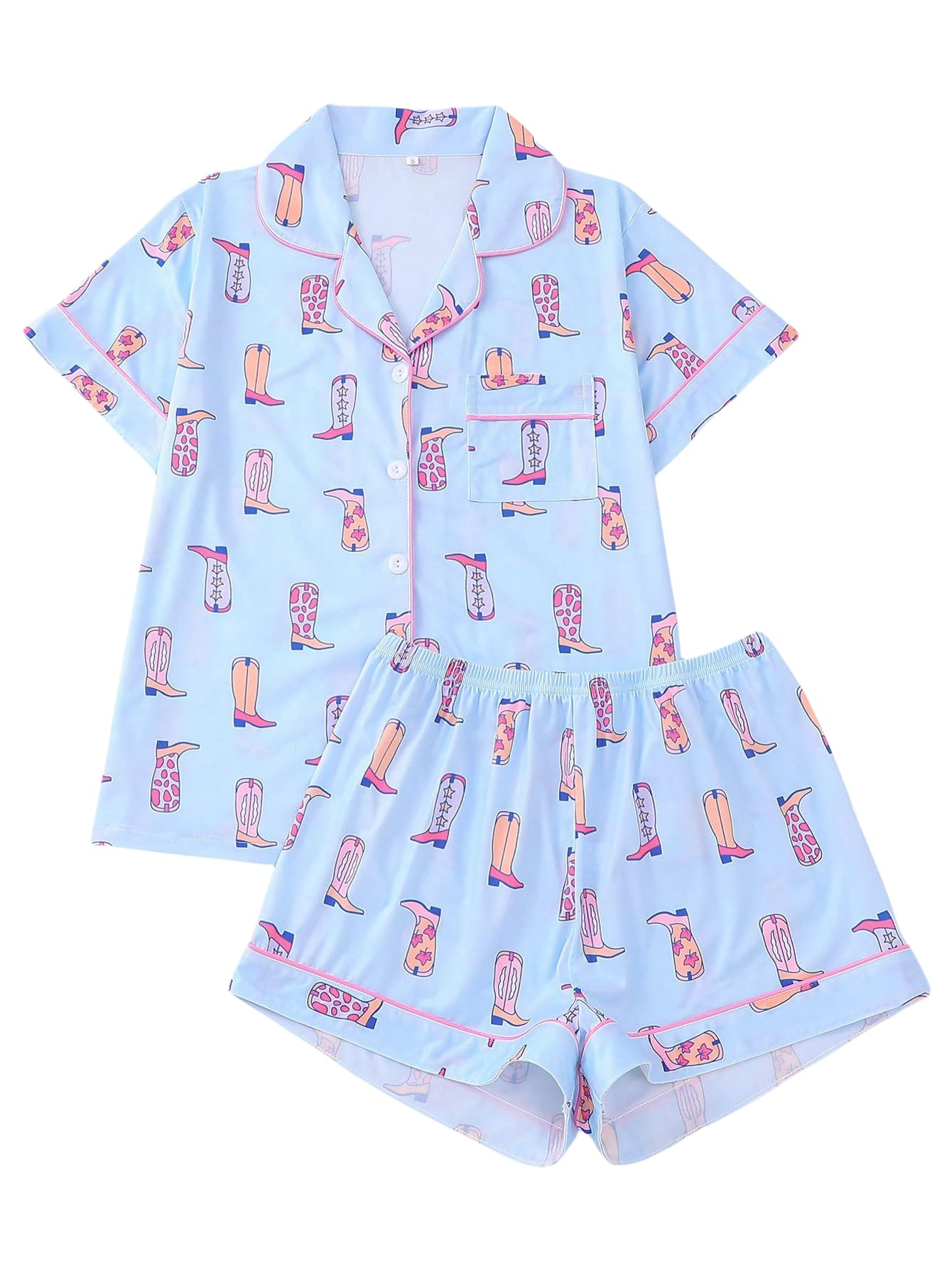 Women's Summer Hawaiian Print Short Sleeve Shirt Set