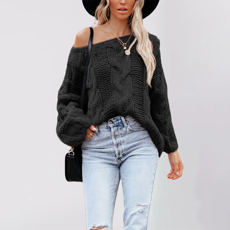 Off-Shoulder Cable Knit Oversized Sweater