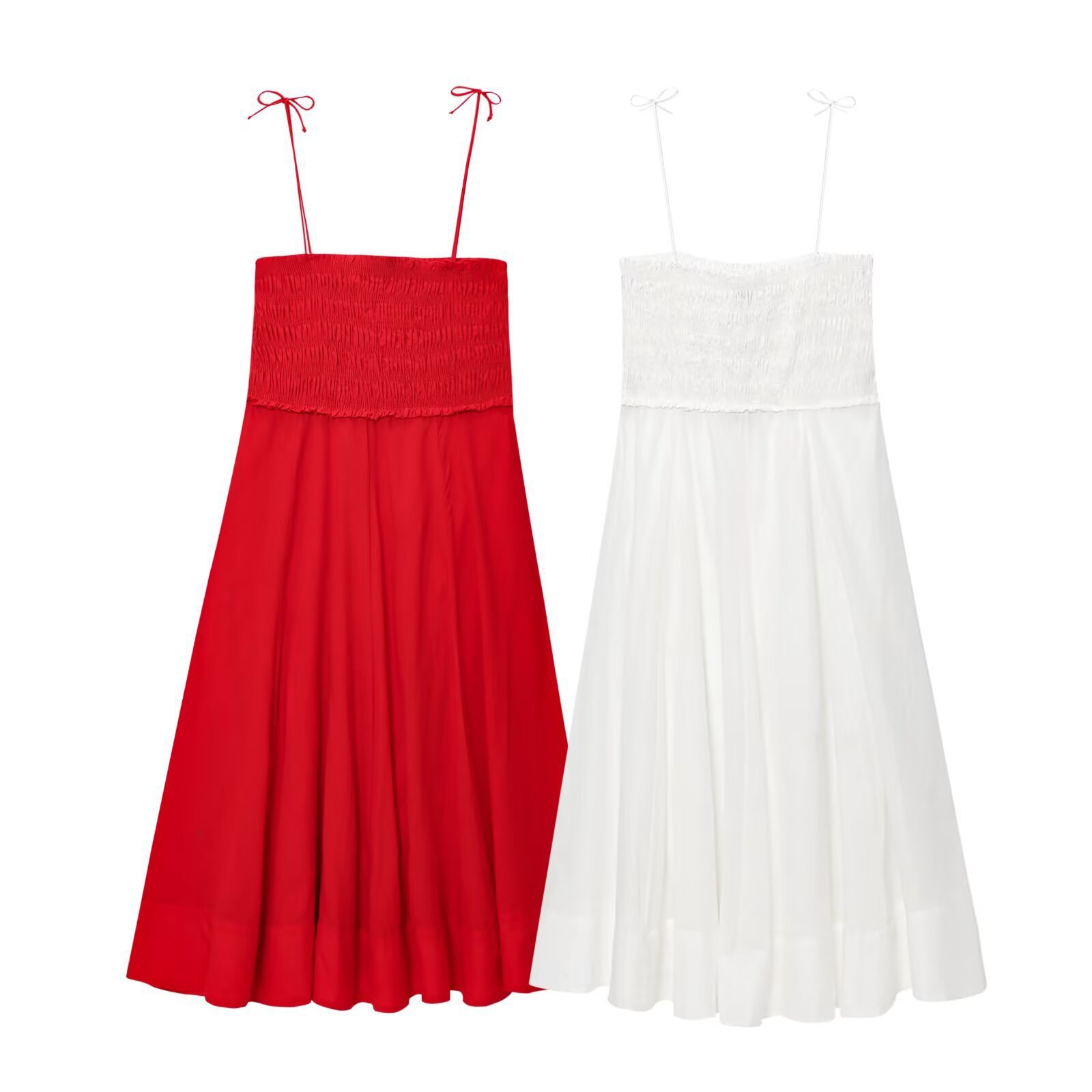 Cotton Midi Dress V-Neck Sleeveless Solid