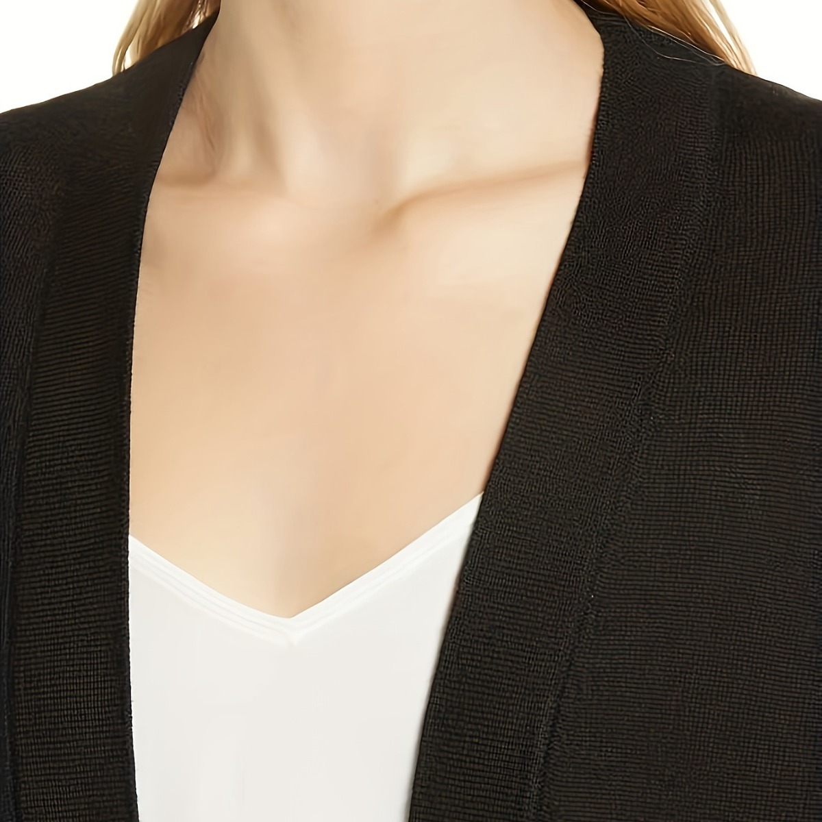 Women's Mid-Length Open-Front Wool Cardigan Sweater, Loose Fit, Solid Color
