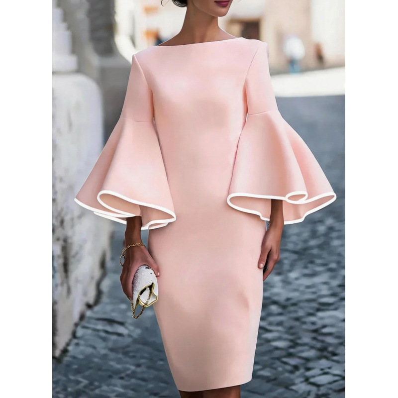 Color-Block Flare-Sleeve Bodycon Midi Dress