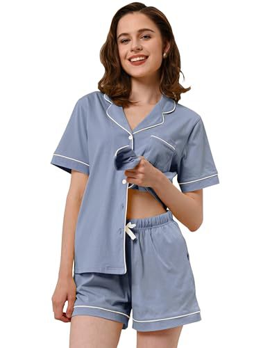 Women's Cuban Collar Short Sleeve Button Lounge Set