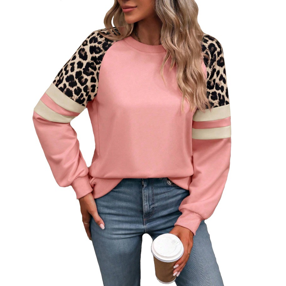 Women's Leopard Colorblock Long-Sleeve Loose Sweatshirt