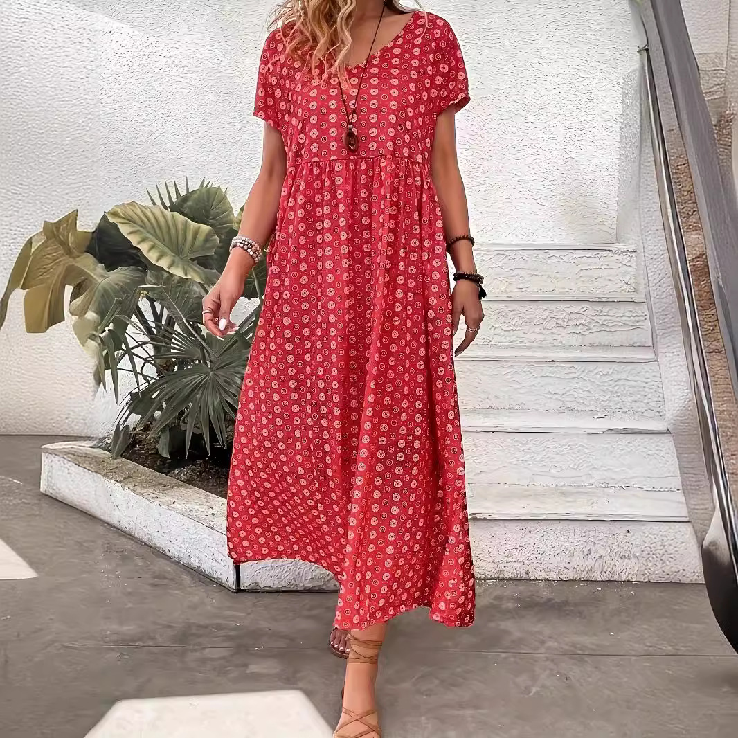 Women's Summer Short Sleeve Casual Long Dress