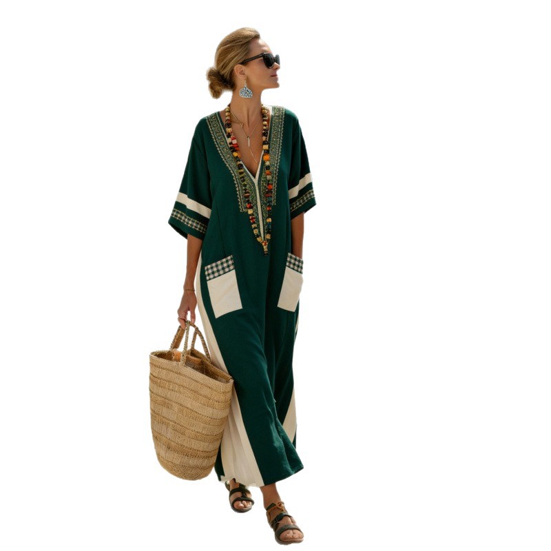 Women's Animal Print A-Line Midi Dress Long Sleeve Crew Neck Casual