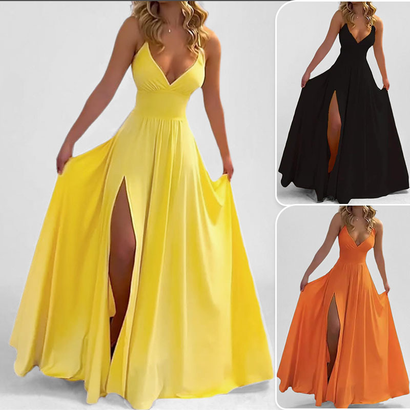 Elegant Solid Color Split Cami Long Dress