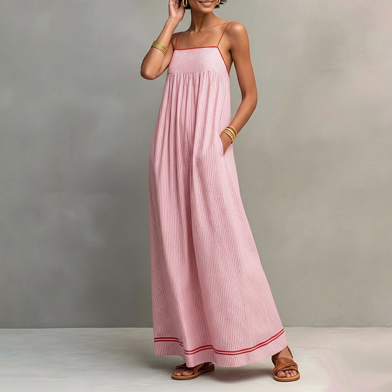 Women's Summer Sleeveless Maxi Dress with Pleated Details