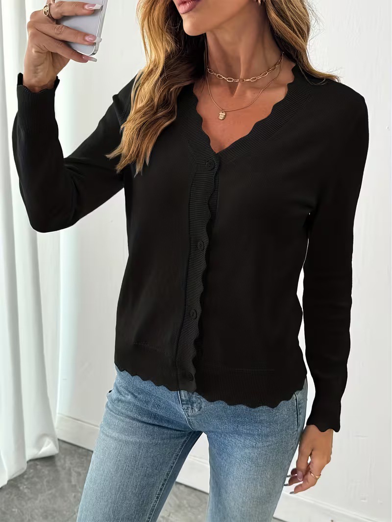 Women's Long Sleeve V-Neck Button-Up Knit Cardigan