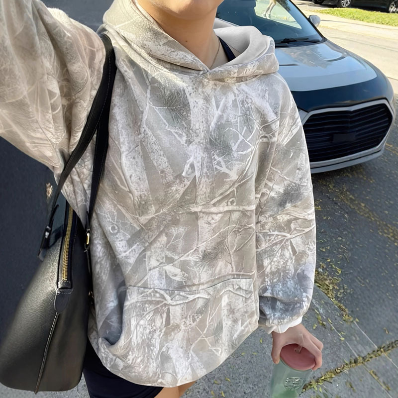 Women's Vintage Maple Leaf Branch Print Hoodie Long Sleeve 3D Sweatshirt