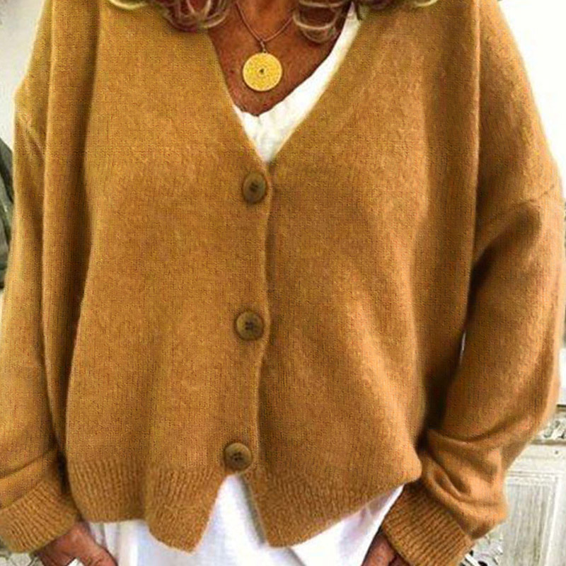 Women's Loose Knit Cardigan Sweater with V-Neck and Batwing Sleeves