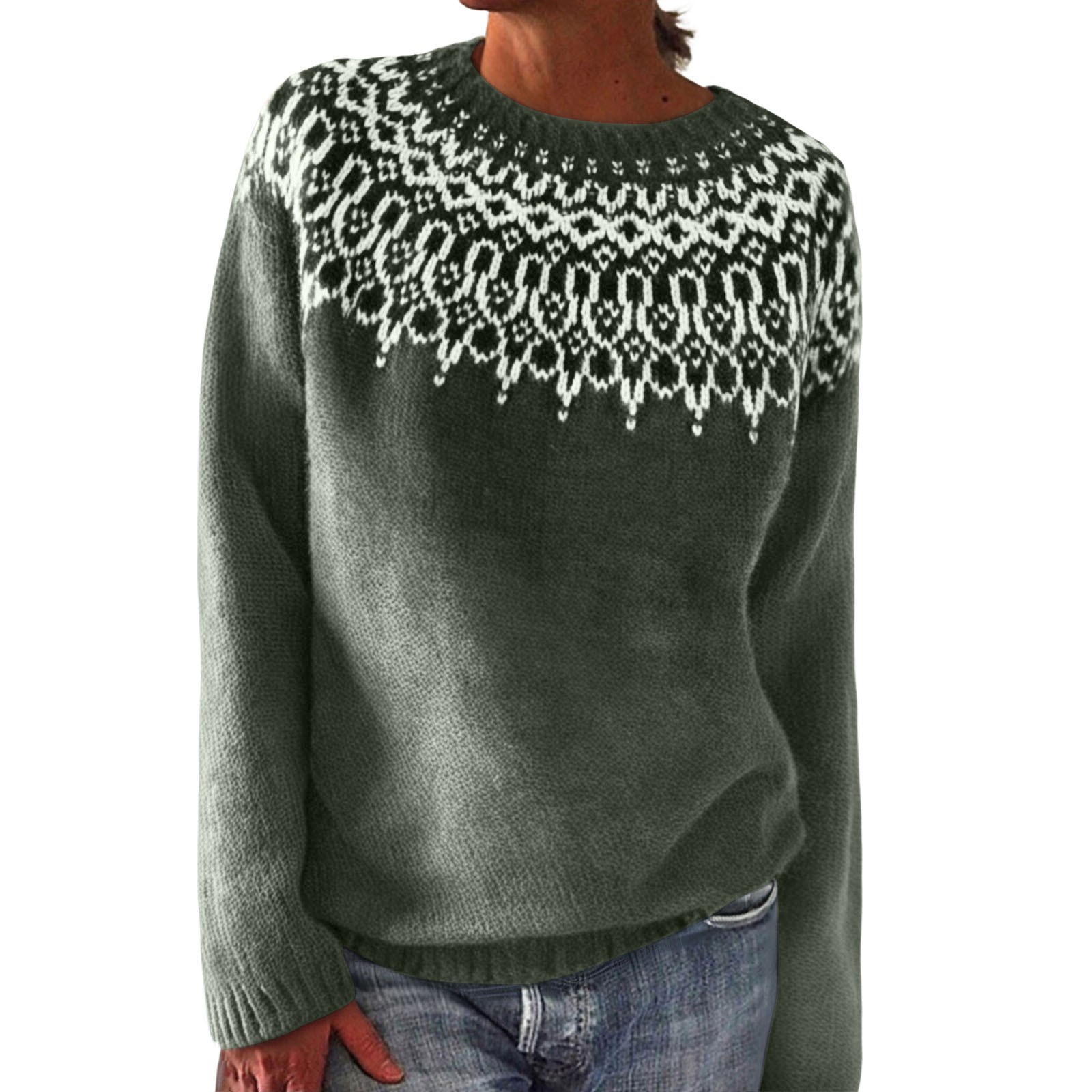 Women's Colorblock Crewneck Pullover Knit Sweater