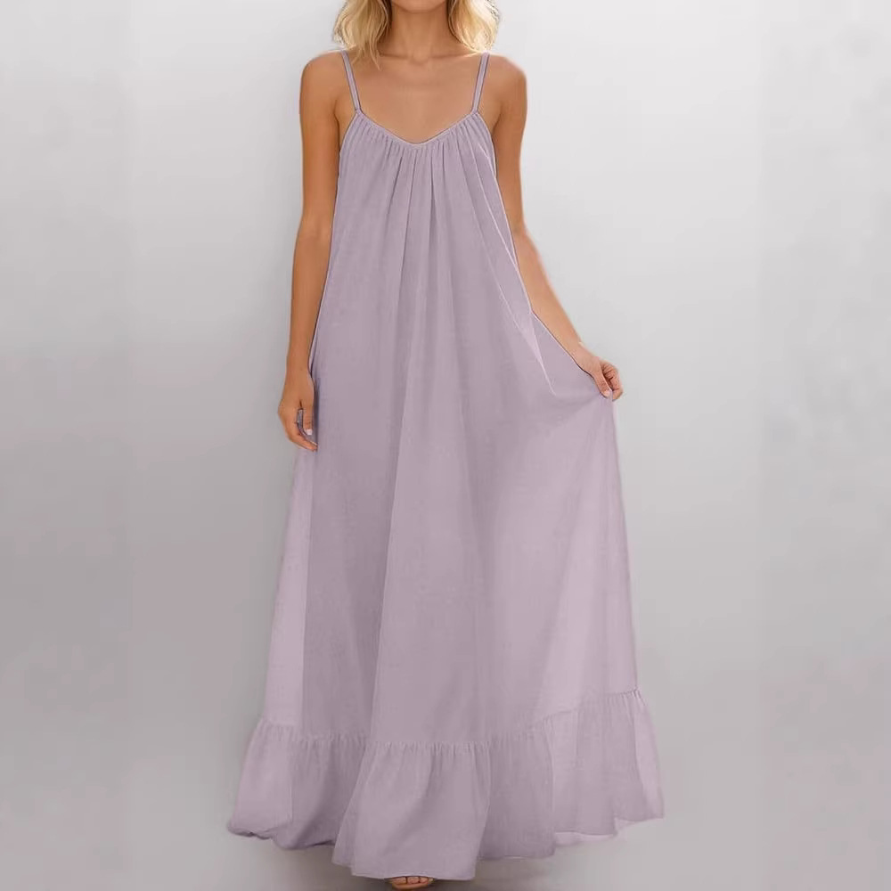 Women's Sleeveless Spaghetti Strap Solid Color Long Dress
