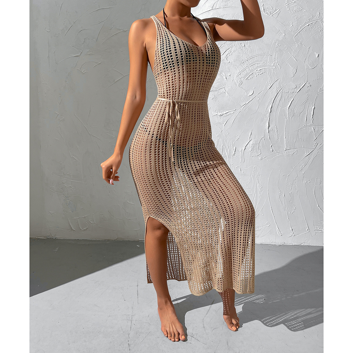 Women's Openwork Backless Knit Beach Cover-Up Dress