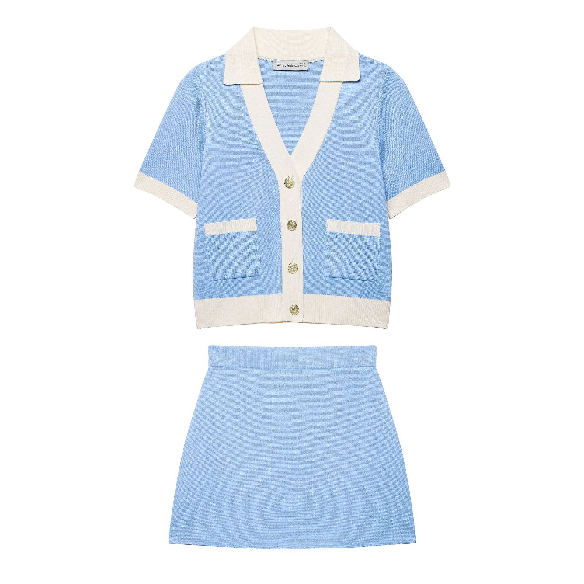 Women's Short Sleeve Knit Cardigan and Mini Skirt Set