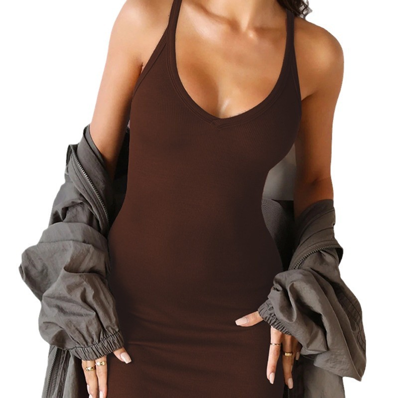 Women's Y2K Sleeveless Bodycon Mini Dress V-Neck Spaghetti Strap
