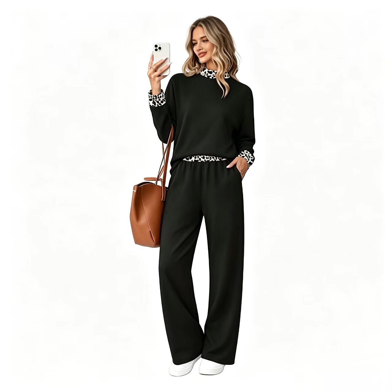 Women's Colorblock Striped Two-Piece Set with High-Waist Wide-Leg Pants