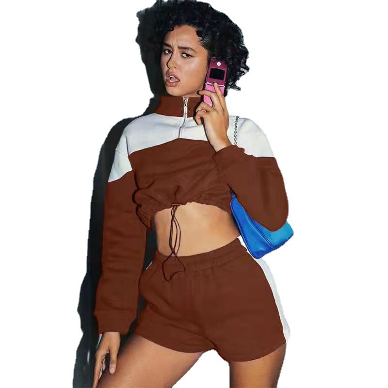 Women's Colorblock Drawstring Shorts & Sweatshirt Two-Piece Set