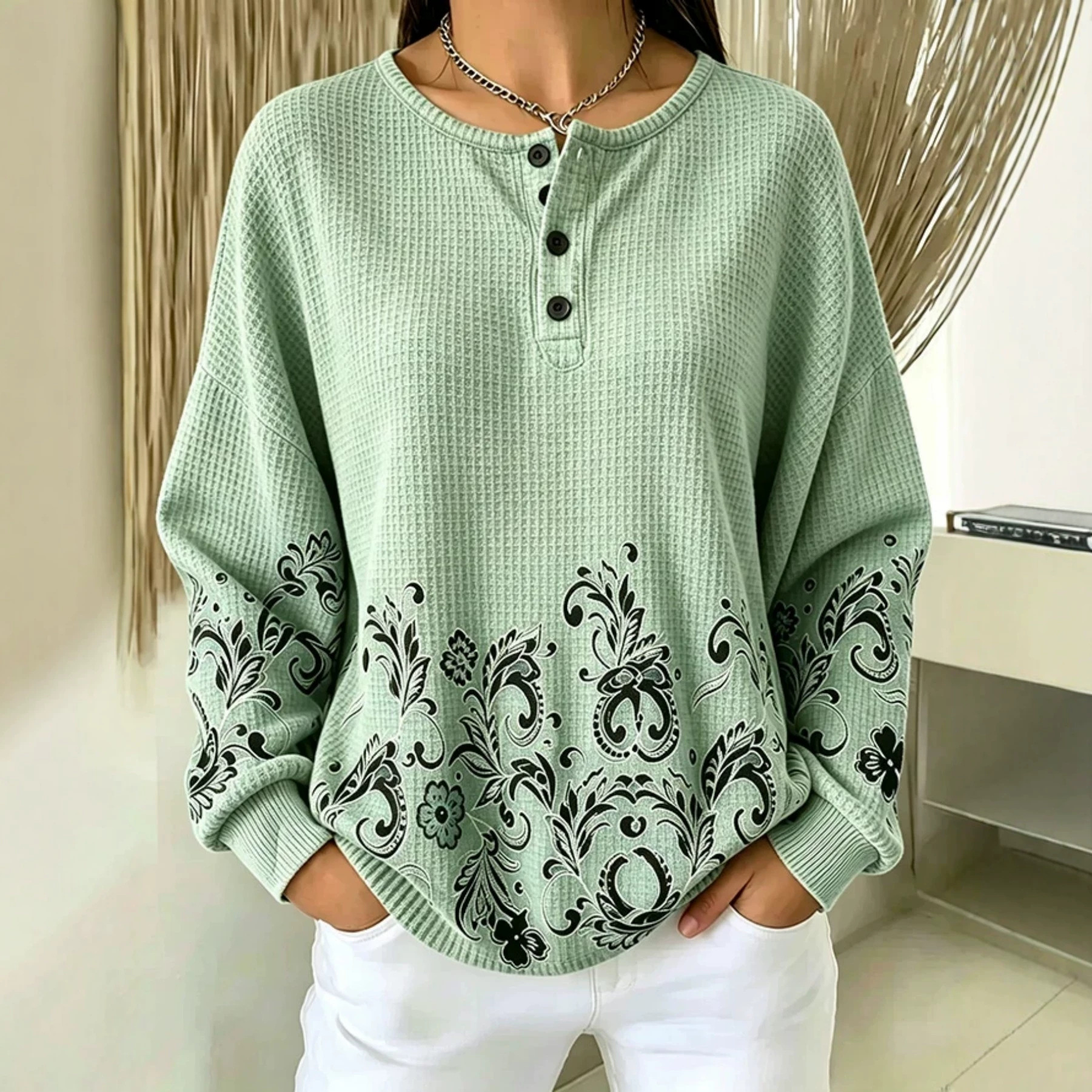 Women's Vintage Floral Print Button Sweatshirt