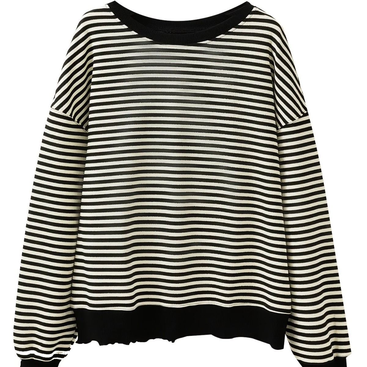Women's Plus Size Striped Long-Sleeve Pullover Sweatshirt