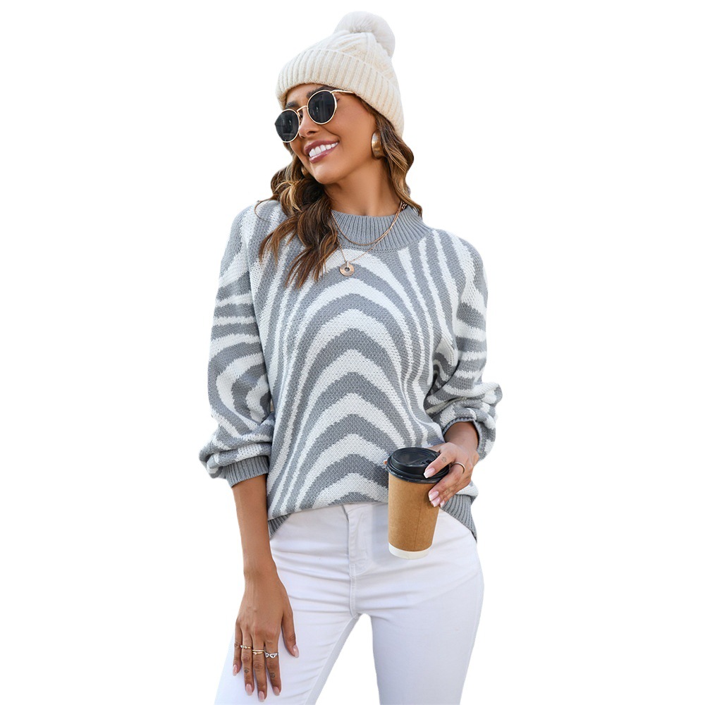 Leopard Print Mock Neck Knit Sweater