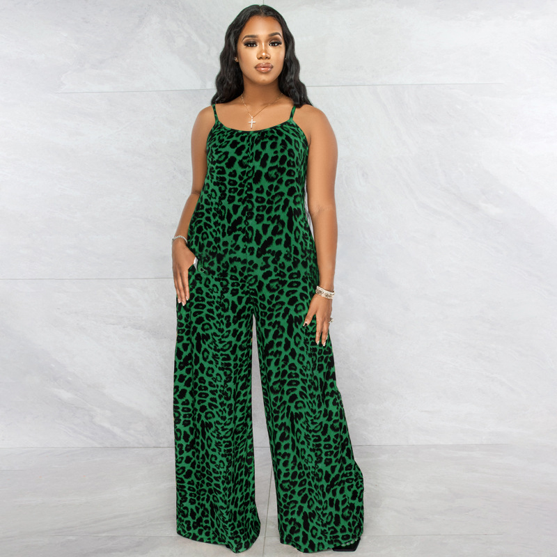 Women's Leopard Print Sleeveless Wide-Leg Jumpsuit