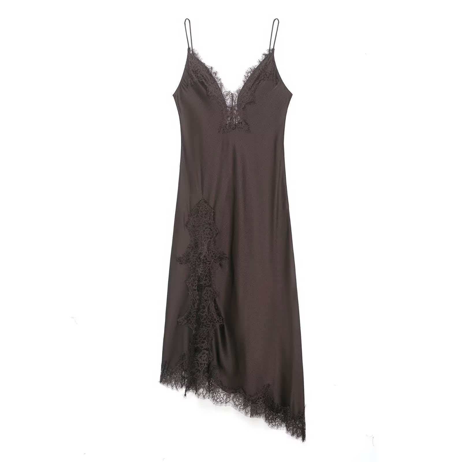 Women's Slimming Lace-Trim Satin-Feel Sleeveless Midi Dress