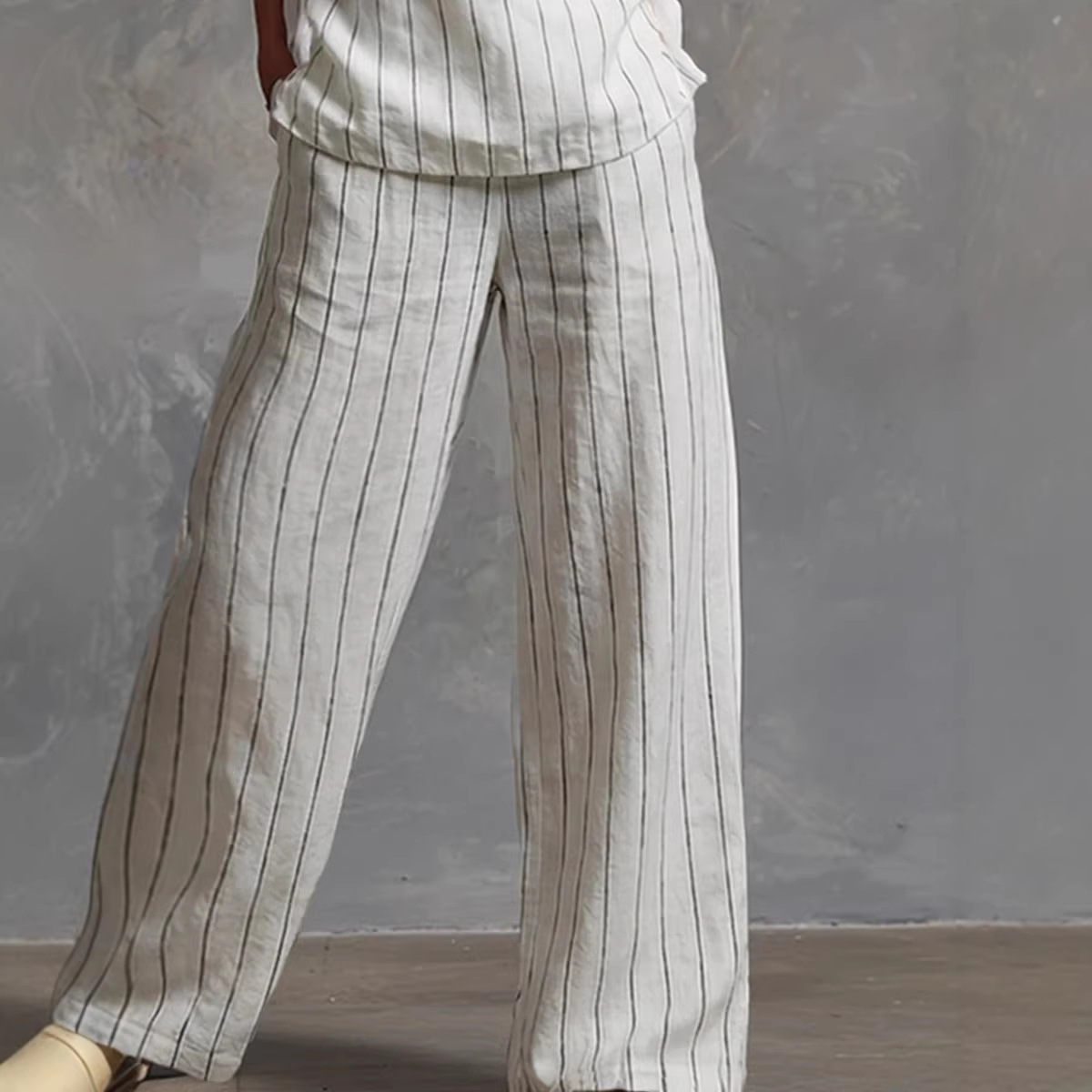 Women's Striped Sleeveless Top and Wide-Leg Pants Casual Set