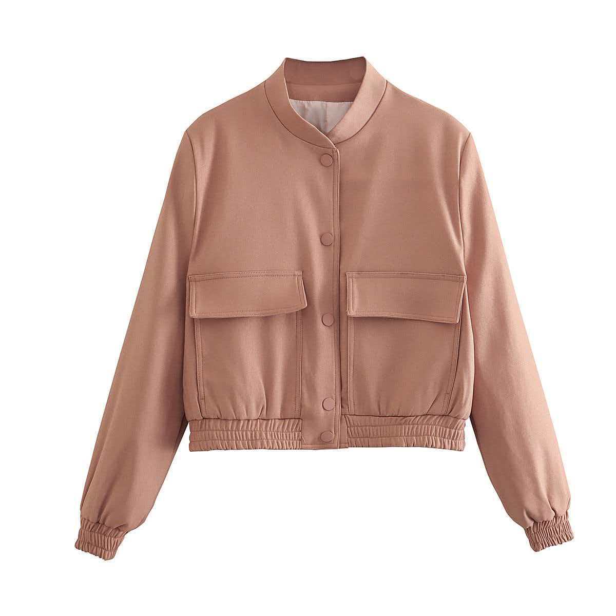 Women's Loose Fit Stand Collar Button Jacket