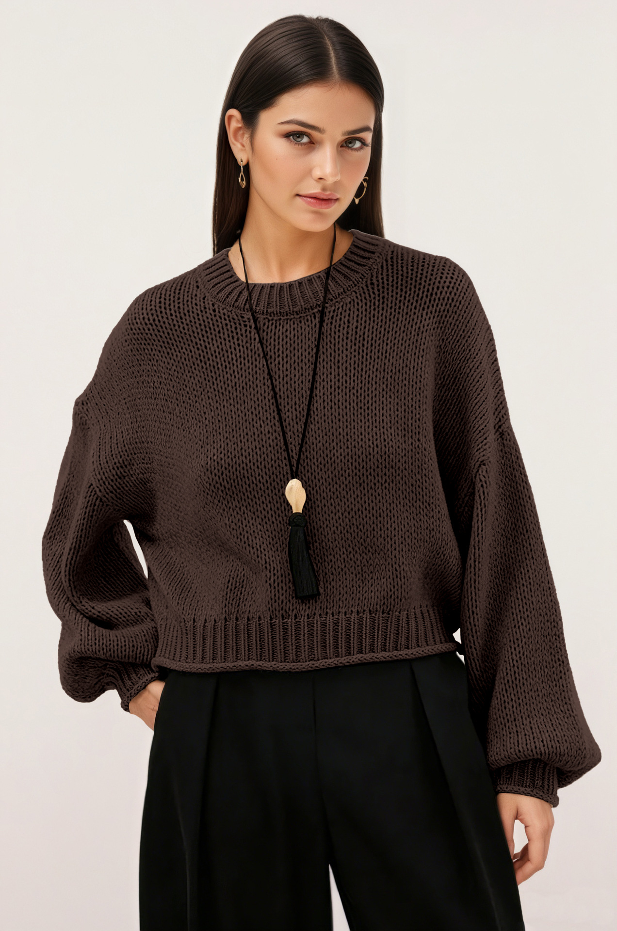 Women's Loose Crewneck Pullover Sweater Casual Knit Top