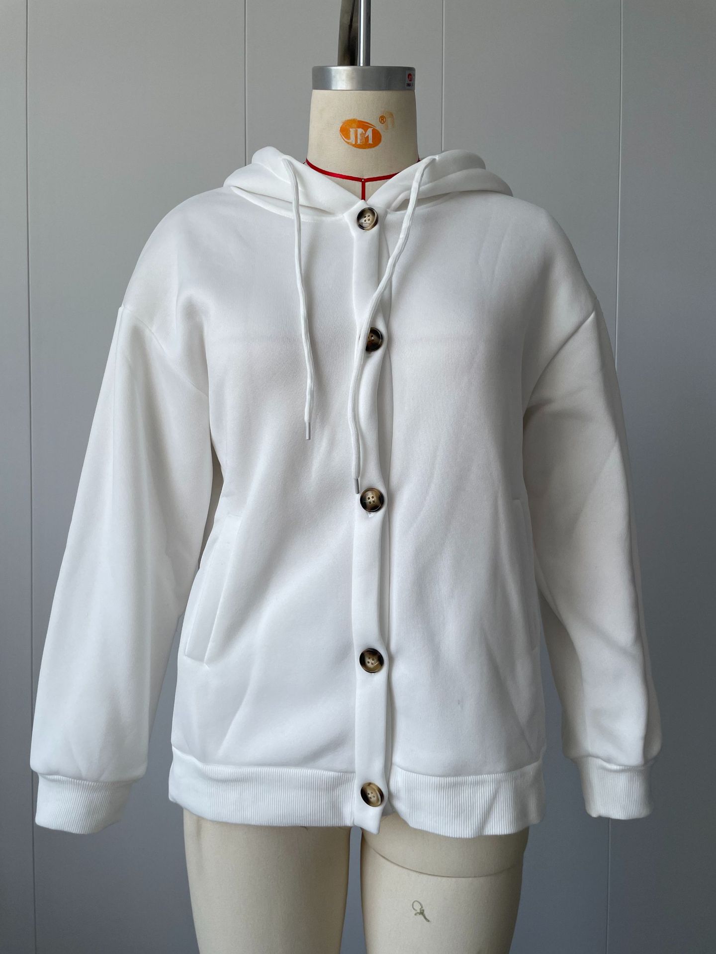 Women's Solid Color Button Hooded Jacket Casual