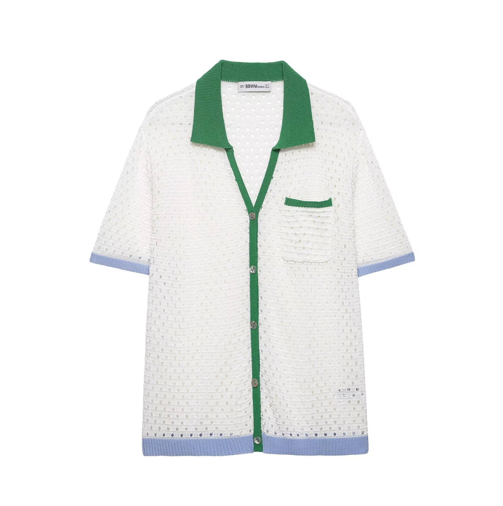 Women's Knit Hollow-Out Short-Sleeve Cardigan and Shorts Set