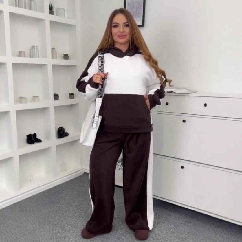 Women's Color-Block Hoodie and Pants Set with Large Pockets