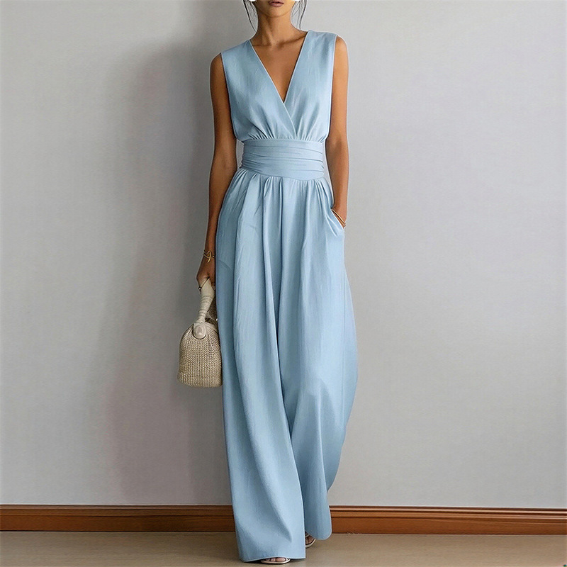 Elegant V-Neck High-Waist Wide-Leg Jumpsuit