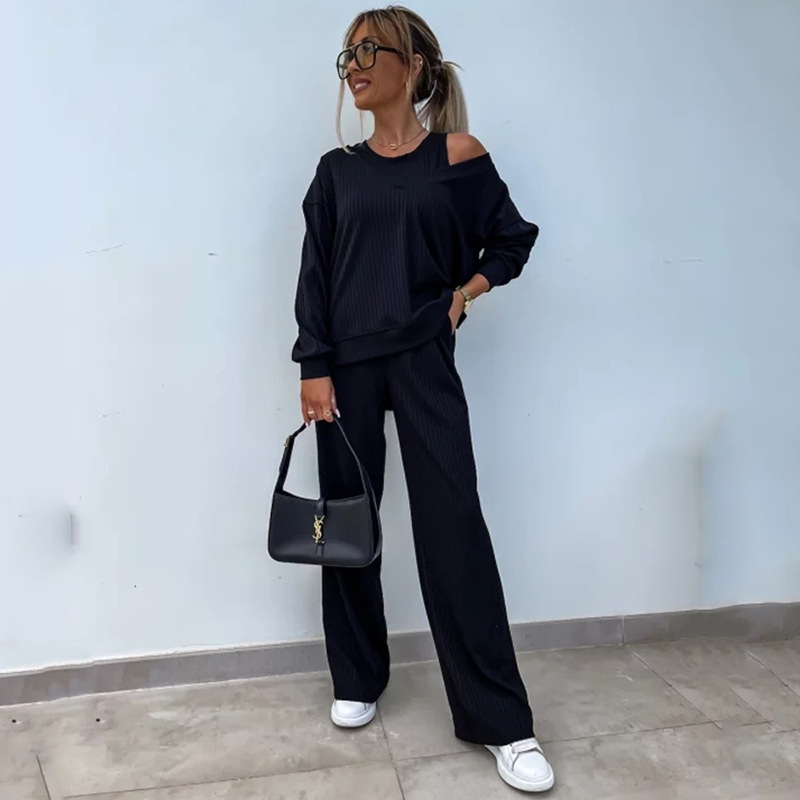 Women's Solid V-Neck Long-Sleeve Top & Pants 3-Piece Set