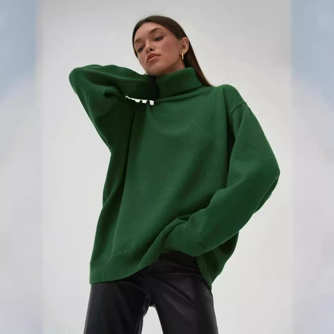 Women's Loose Half-Turtleneck Solid Color Sweater