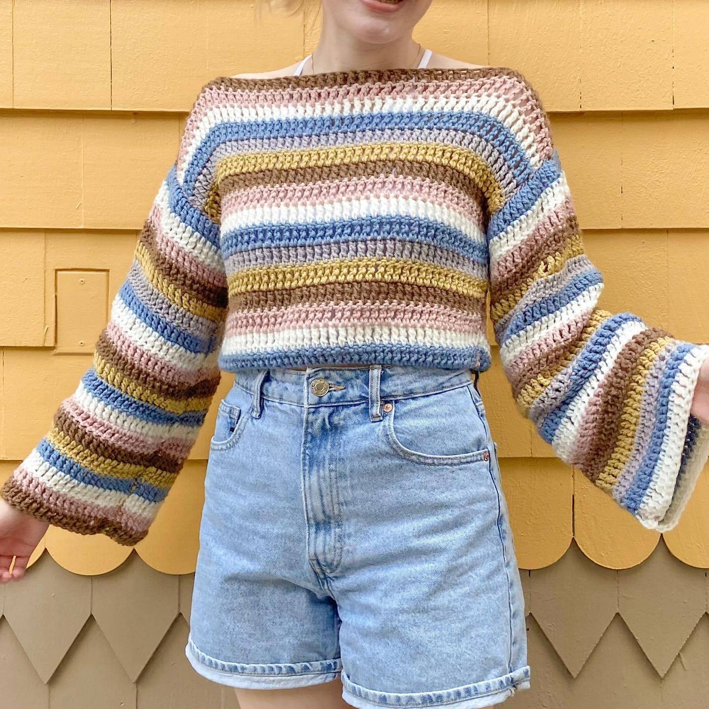 Color-Block Striped Knit Pullover Sweater