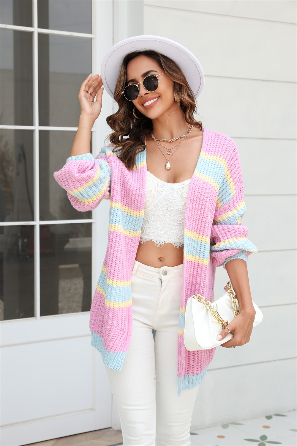 Women's Plus Size Colorblock Cable Knit Cardigan Sweater